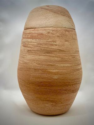 Orange-beige gestreifte Urne unglasiert, XL