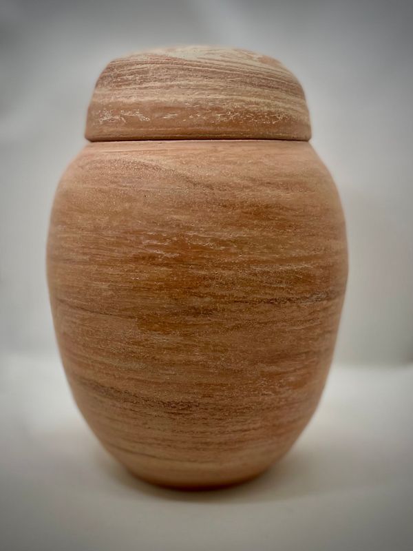Orange-beige gestreifte Urne unglasiert,  XL