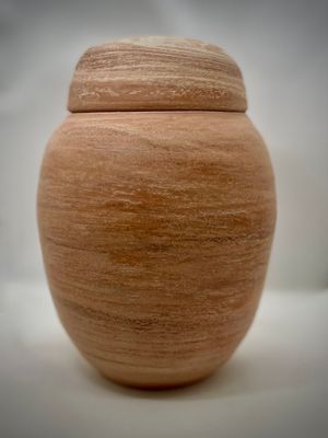 Orange-beige gestreifte Urne unglasiert,  XL