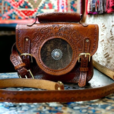 LEATHER SATCHEL WESTERNED TOOLED