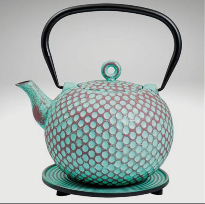 TURQUOISE CAST IRON TEA POT