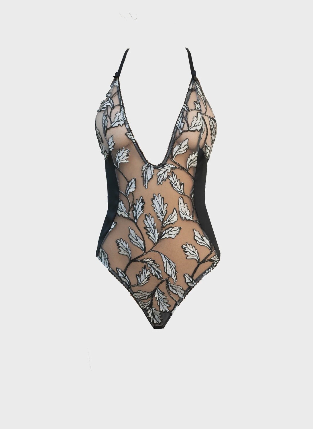 Angkor Wat Heavy Satin and Embroidered Tulle Bodysuit, Size: XS
