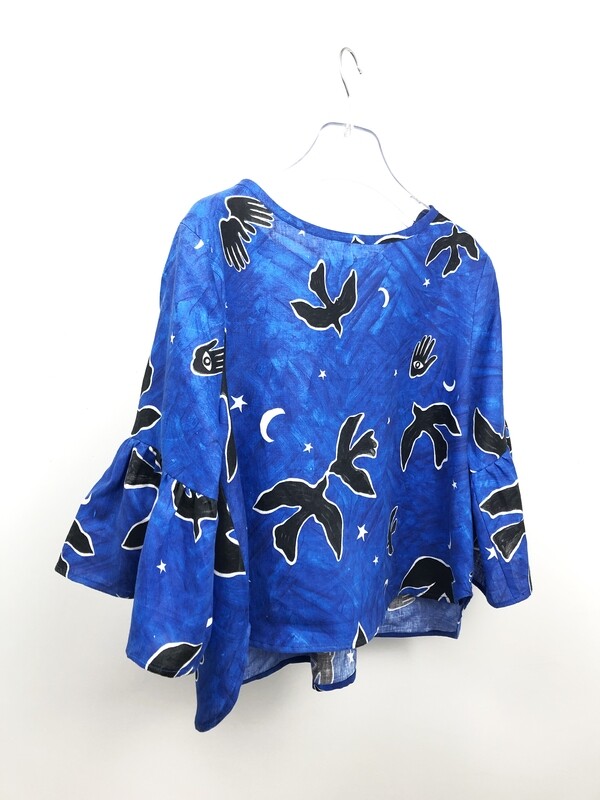 Top Birdy en lin imprimé