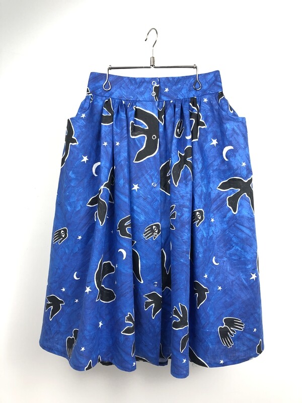Jupe midi JACKY taille haute en lin imprimé
