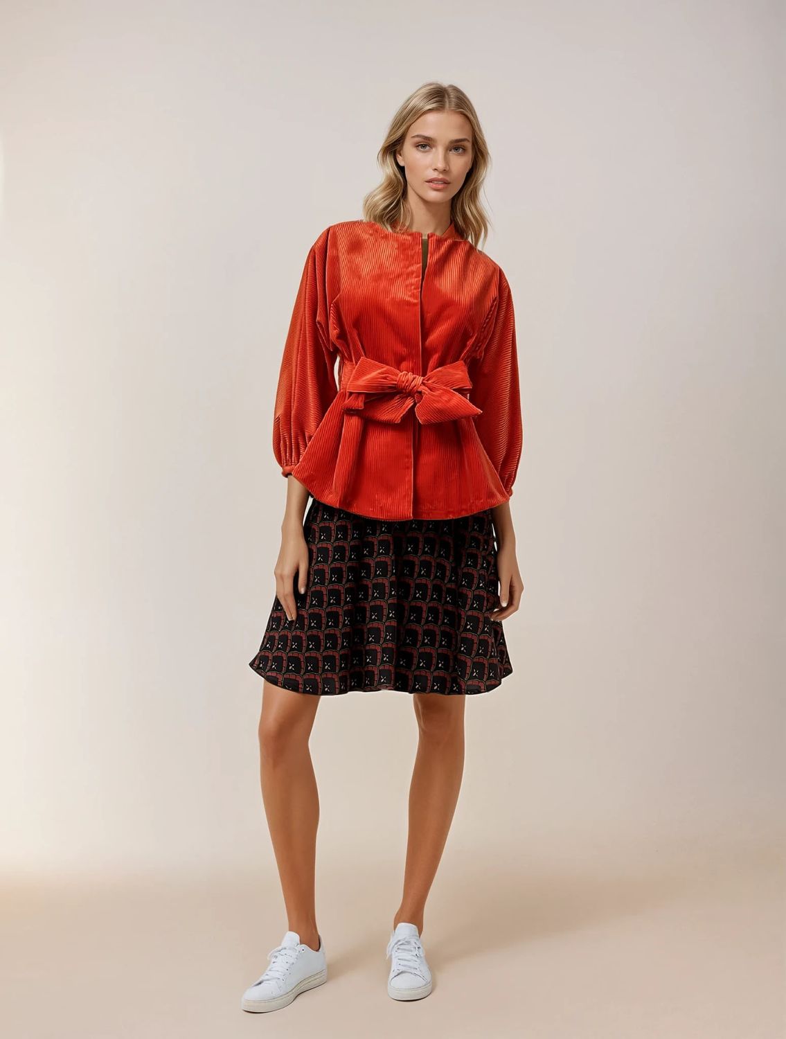 Veste LARA rouge en velours côtelé