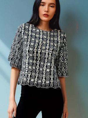SANDO top in embroidered and openwork cotton