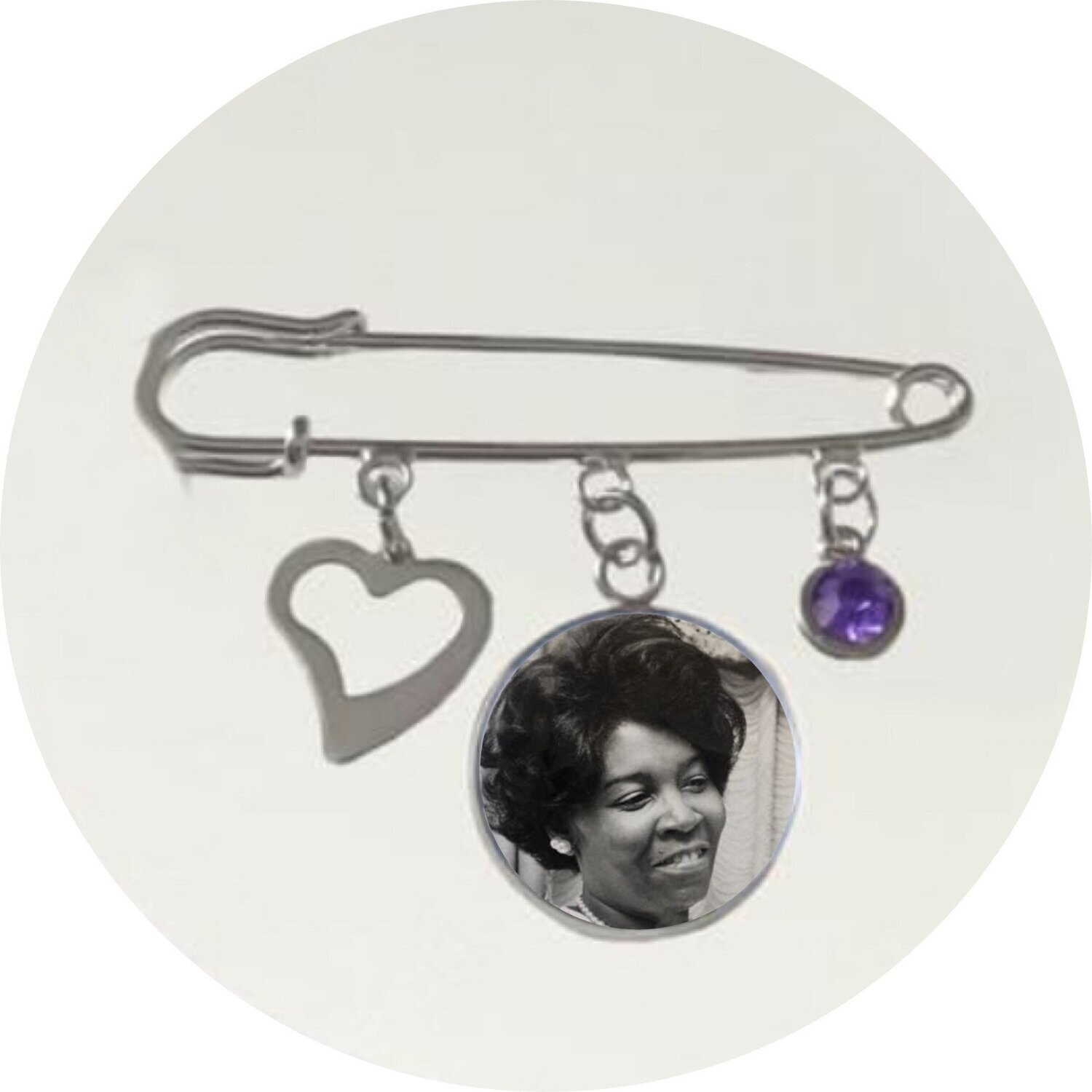 Silver Stainless Steel Photo Lapel Pin