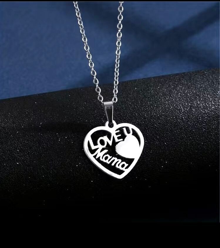 Stainless Steel "Love U Mama" Heart Necklace
