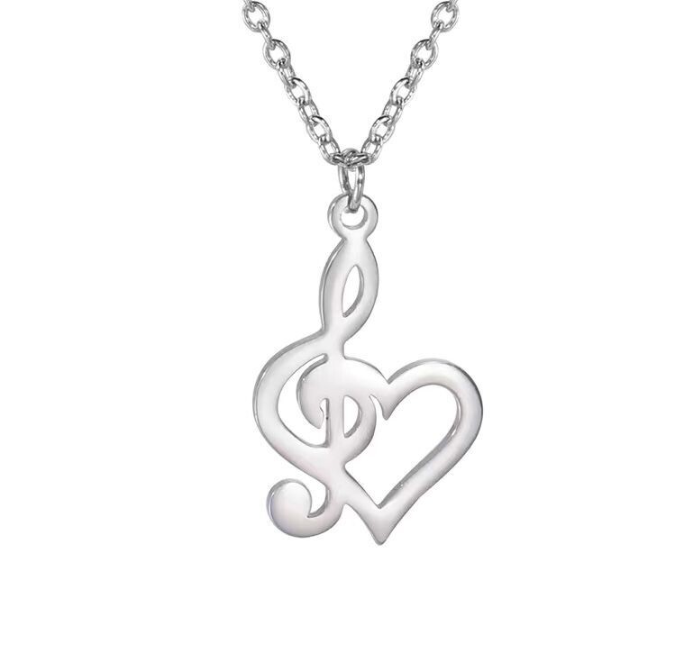 Stainless Steel "Music Note Heart" Charm Necklace