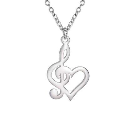 Stainless Steel "Music Note Heart" Charm Necklace