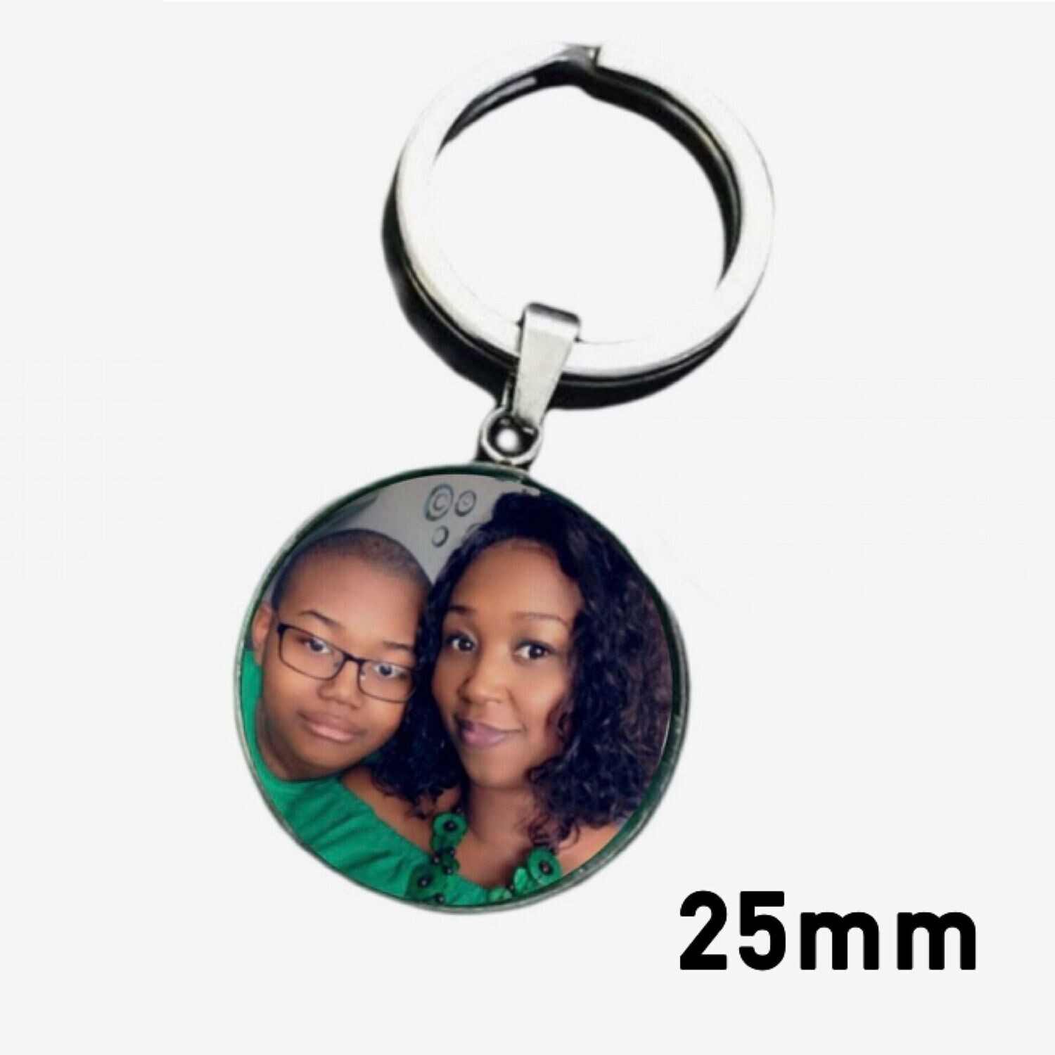 25mm Silver Stainless Steel Photo Keychain