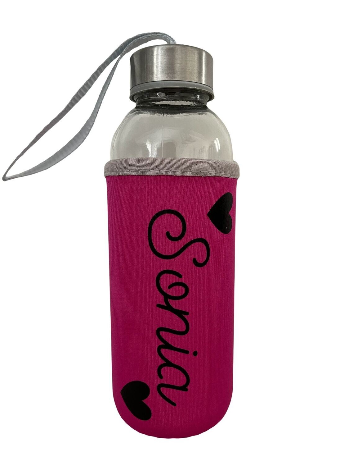 Botella personalizada cristal -  funda rosa fucsia