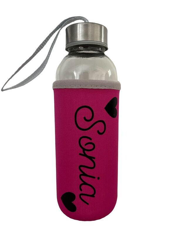 Botella personalizada cristal -  funda rosa fucsia