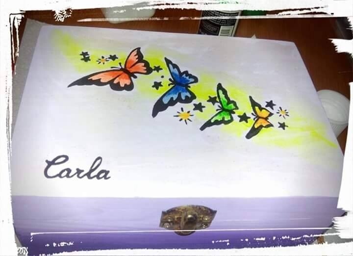 Joyero personalizado madera pintada Mariposas Grande