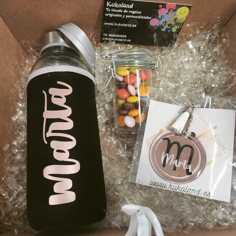 Pack regalo personalizado Botella+llavero