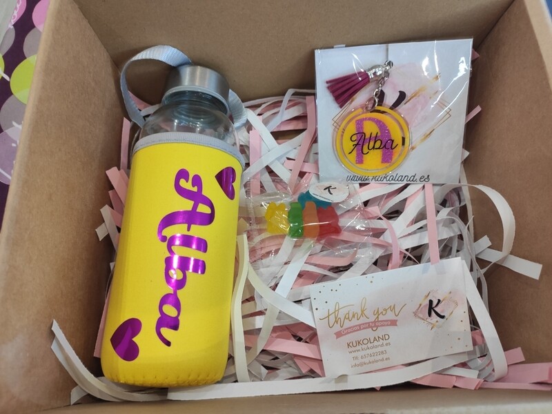 Pack regalo personalizado Botella+llavero