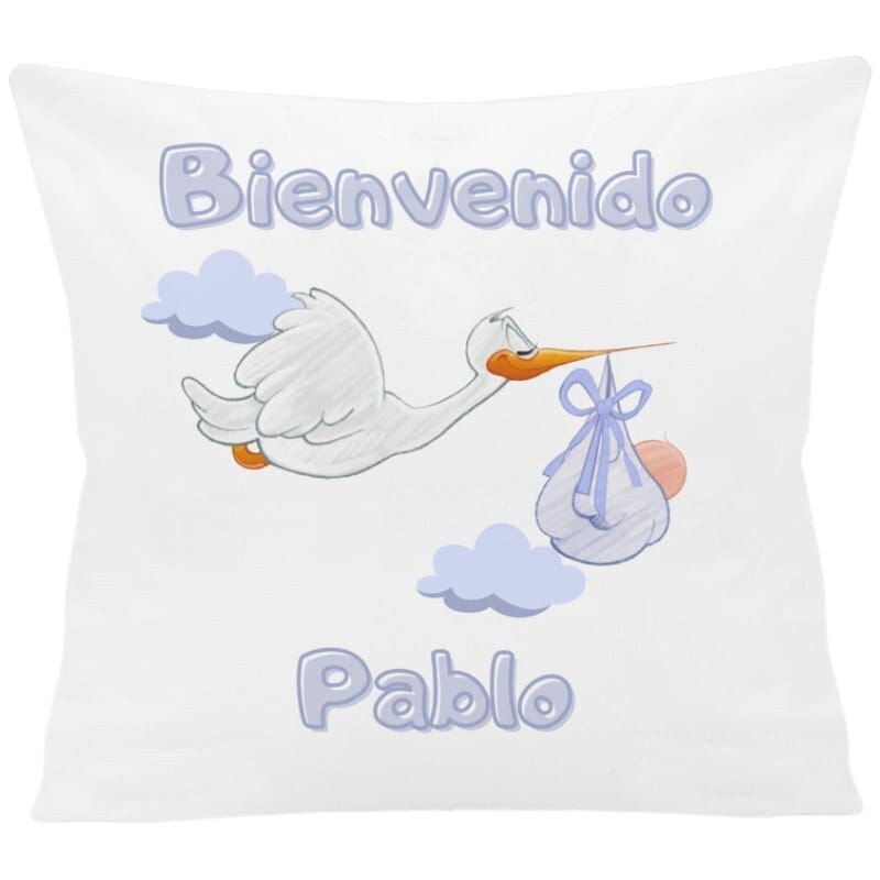 Cojin de nacimiento bebé personalizado niño cigüeña
