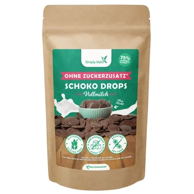 VOLLMILCH Schoko Drops mit Erythrit 200g VOLLMILCH Schoko Drops mit Erythrit 200g