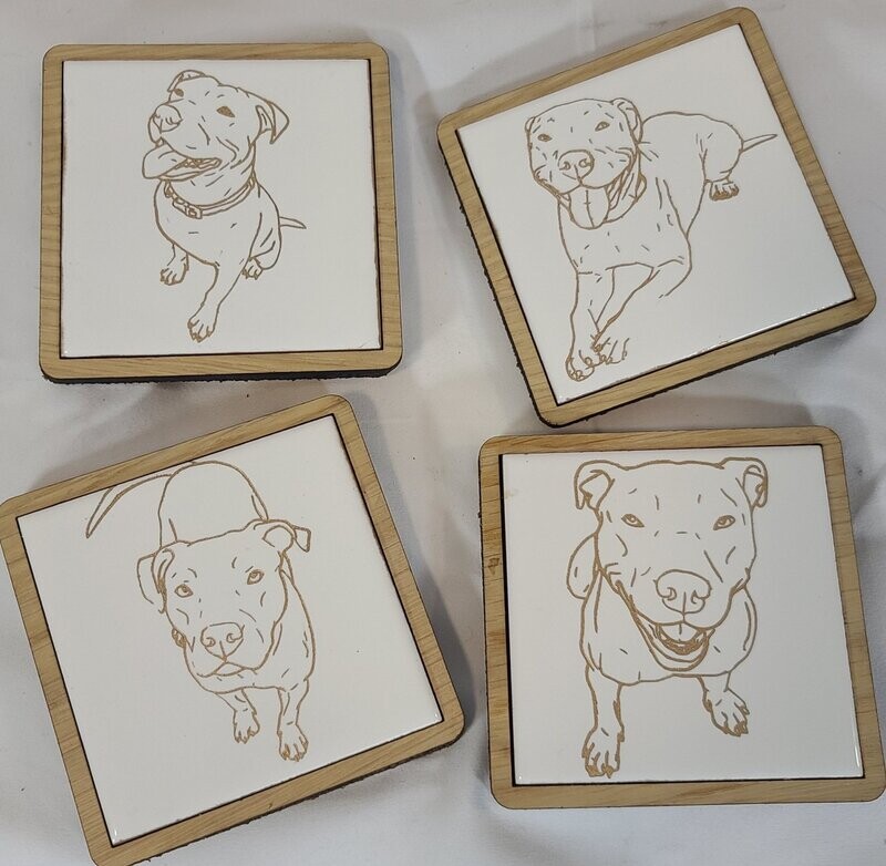 White Oak Framed Pitbull Coasters