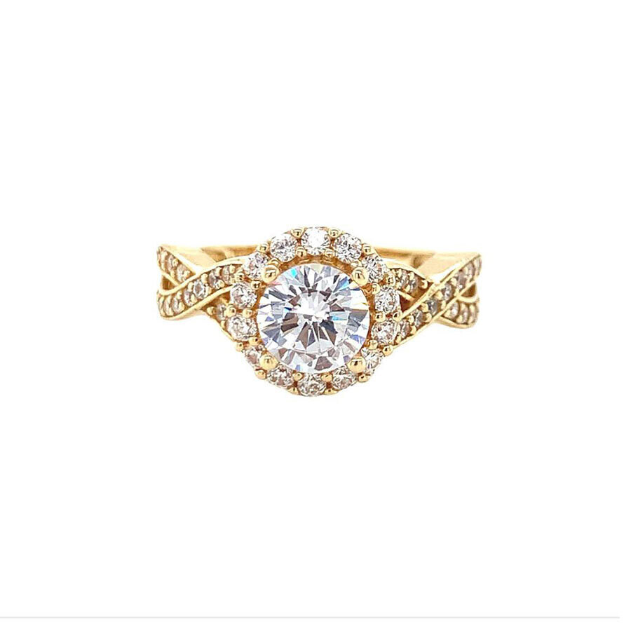 14kt Yellow/Gold halo infinity on the side - engagement w/cubic zirconia ring