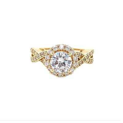 14kt Yellow/Gold halo infinity on the side - engagement w/cubic zirconia ring