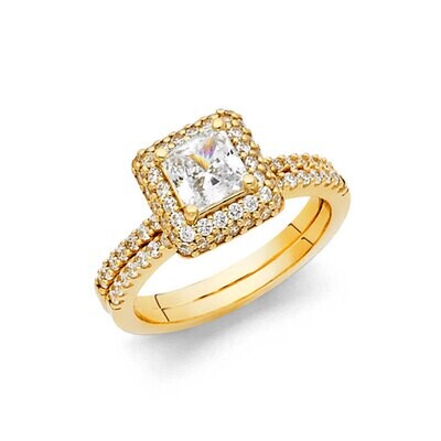 14k Yellow gold double ring halo square