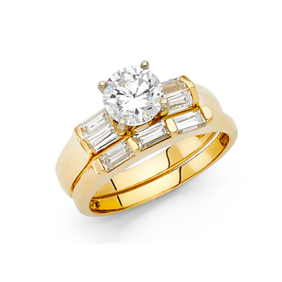 14K Yellow Gold round center and baguette on shoulders