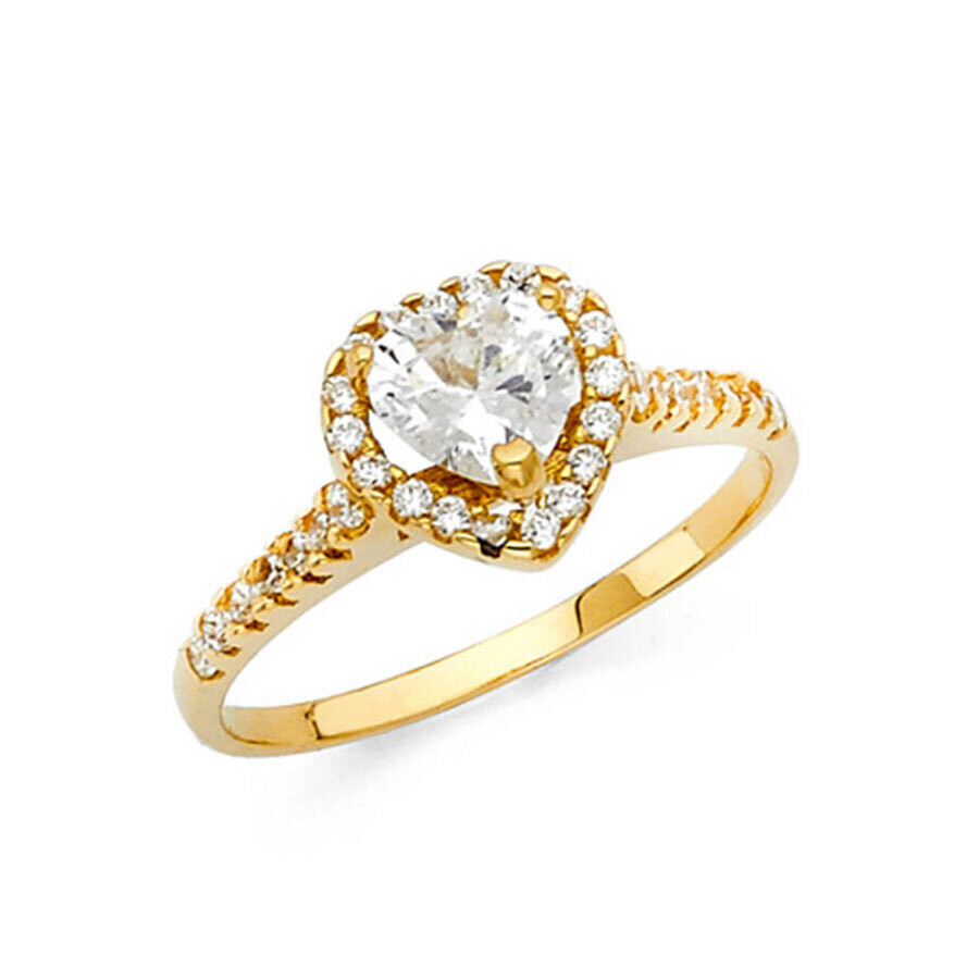 14K Yellow gold halo heart cz engagement ring - Unique Wedding Rings