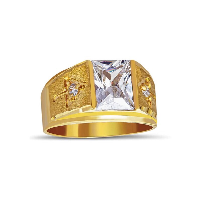 14k Yellow Gold - white Square  CZ Men Ring