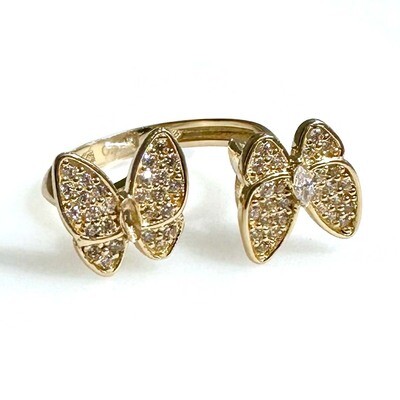 14k Yellow Gold 2 Butterfly Ring