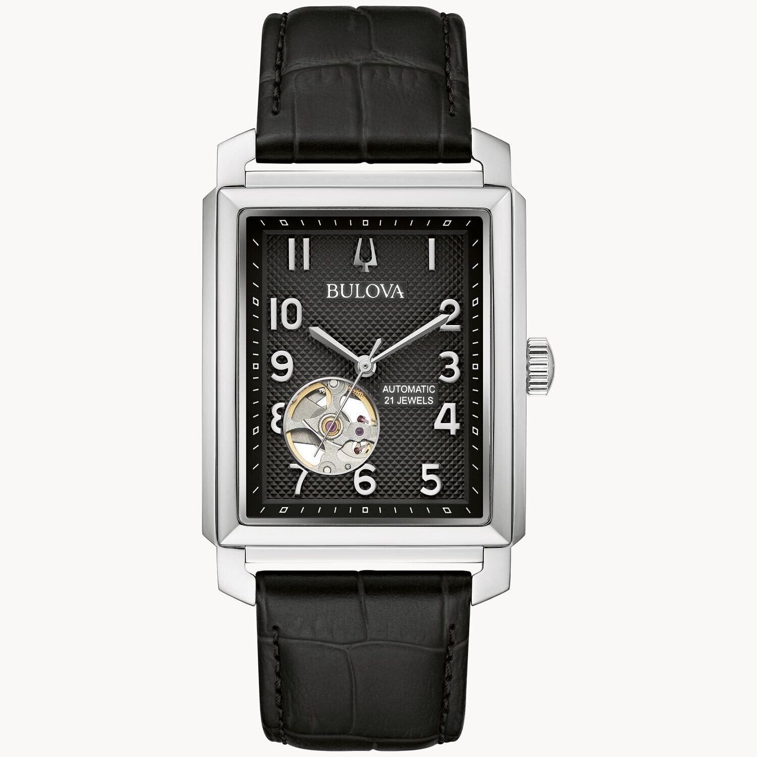 BULOVA Casual NA Leather black band band watch automatic black dial silver 96A269#