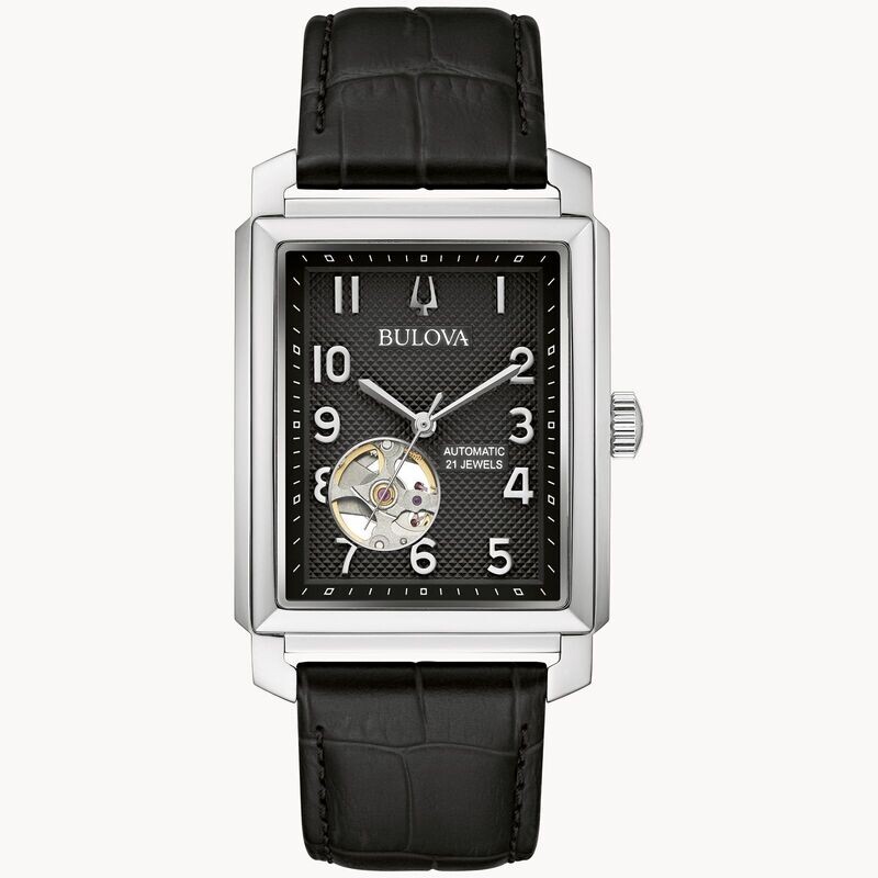 BULOVA Casual NA Leather black band band watch automatic black dial silver 96A269#