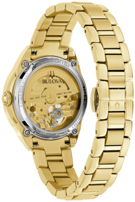 BULOVA elegant high polish finish stainless steel yellow band watch automatic white dial gold-tone 97L172#