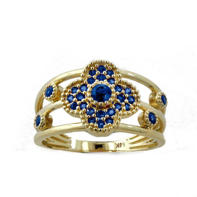 14k Yellow Gold Sapphire Blue CZ Ring