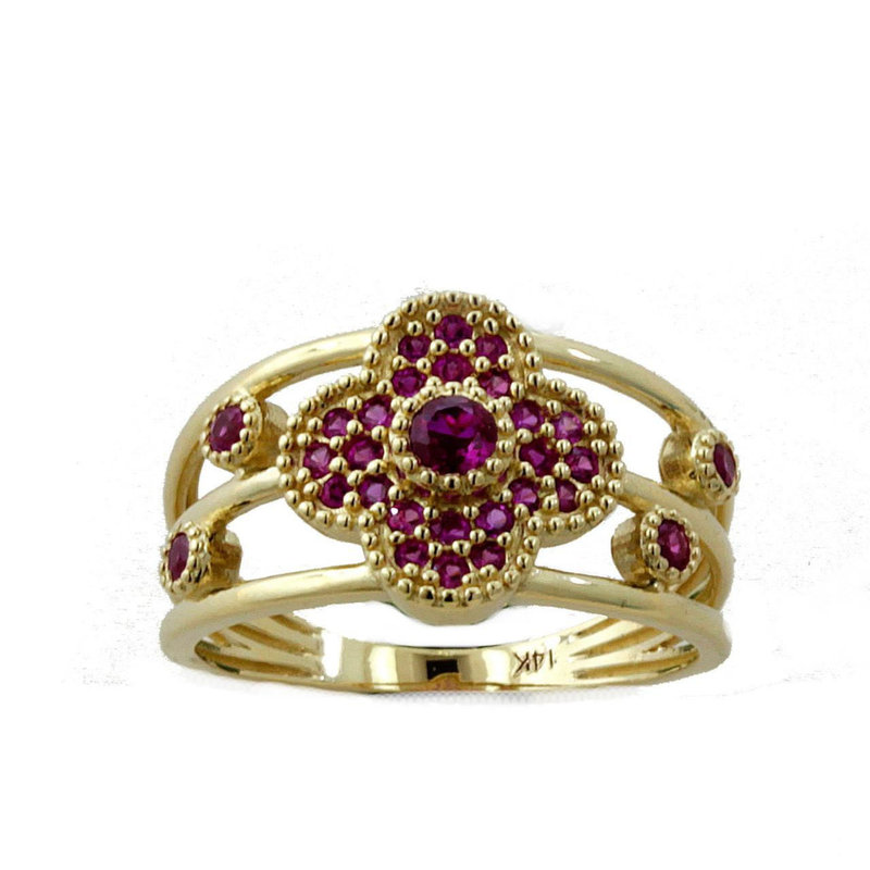 14k Yellow Gold Ruby Red CZ Ring