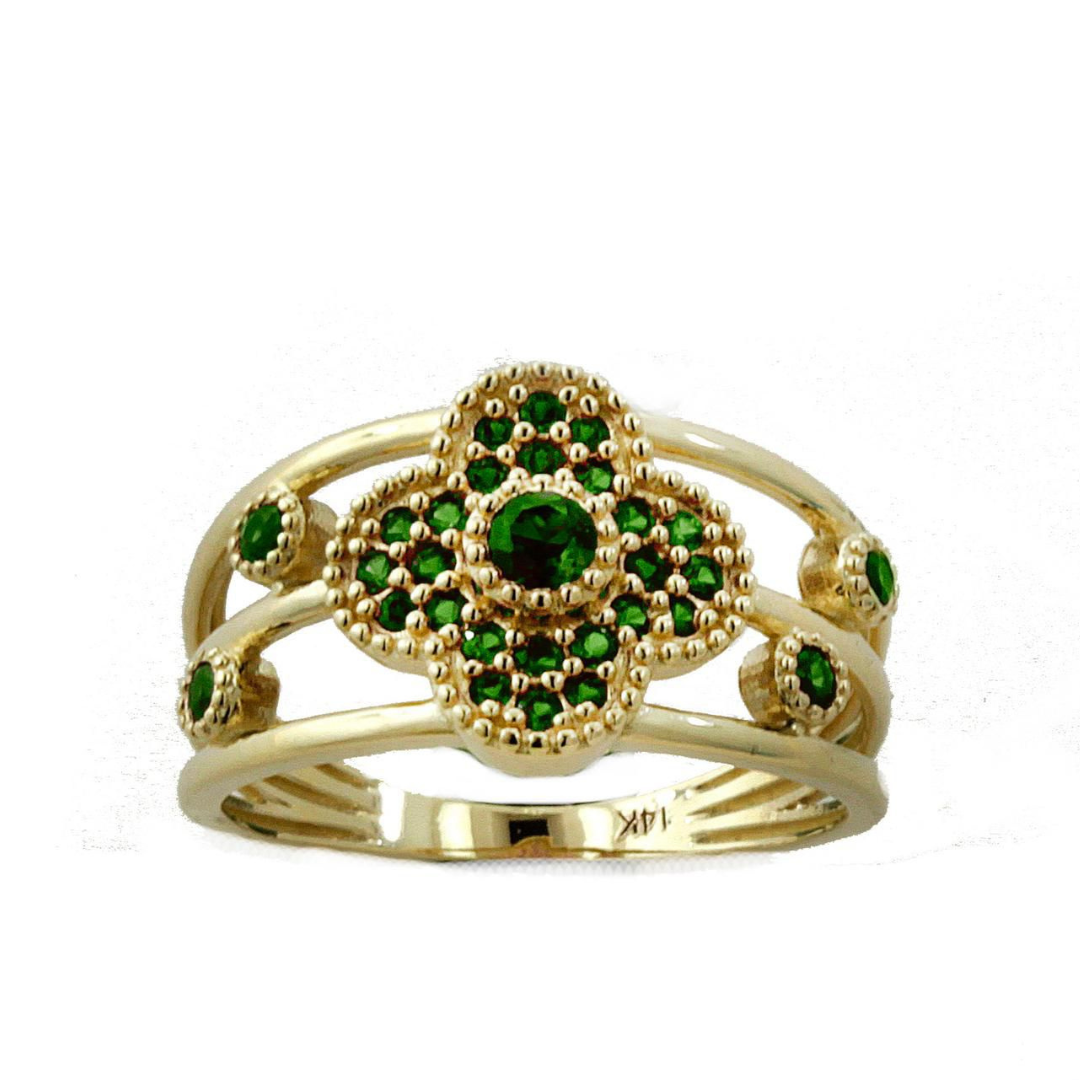 14k Yellow Gold Green CZ Ring