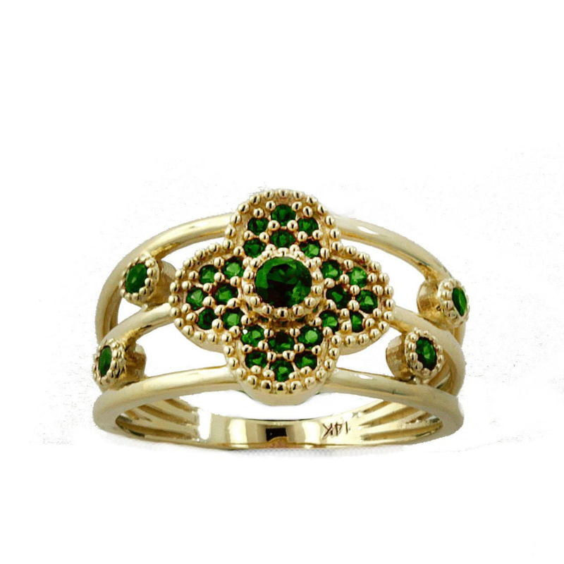 14k Yellow Gold Green CZ Ring
