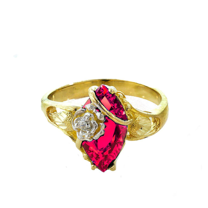 14k Yellow Gold Marquise Cut Ruby Red CZ Ring