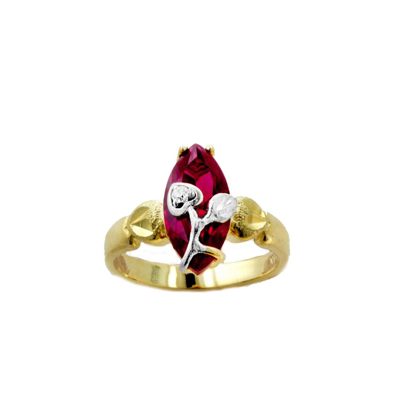 14k Yellow Gold Marquise Cut Ruby Red CZ Ring