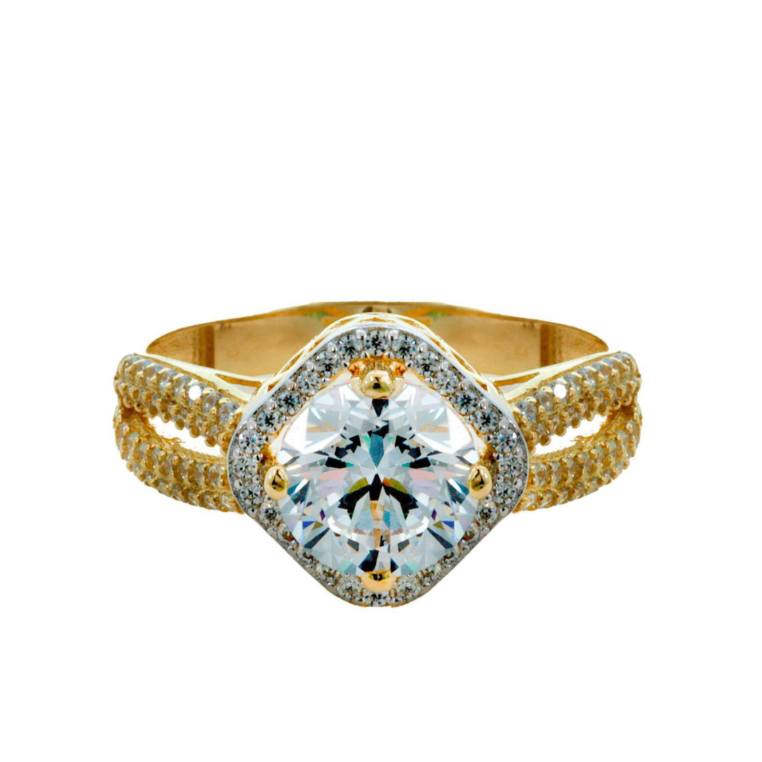 14k Yellow Gold Engagement Ring with White CZ Stone