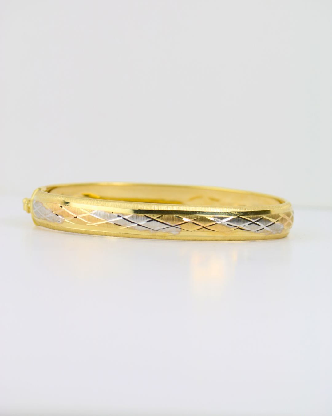 14kt Tri-Tone Engraved Triangle Bangle