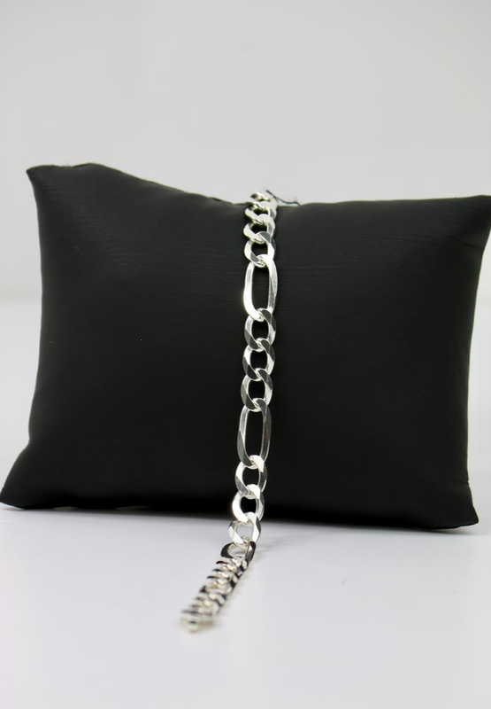 Men’s Sterling Silver ID Bracelet with Figaro Links