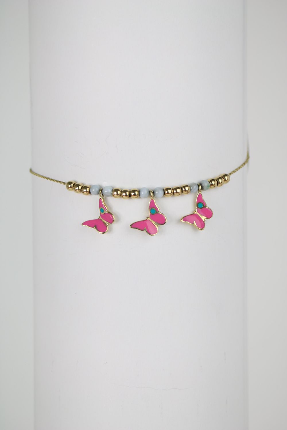 14K Gold Accent Kids Bracelet with Pink Butterfly Charms – 6
