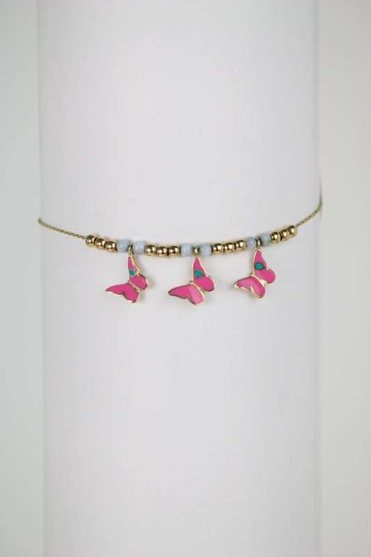 14K Gold Accent Kids Bracelet with Pink Butterfly Charms – 6