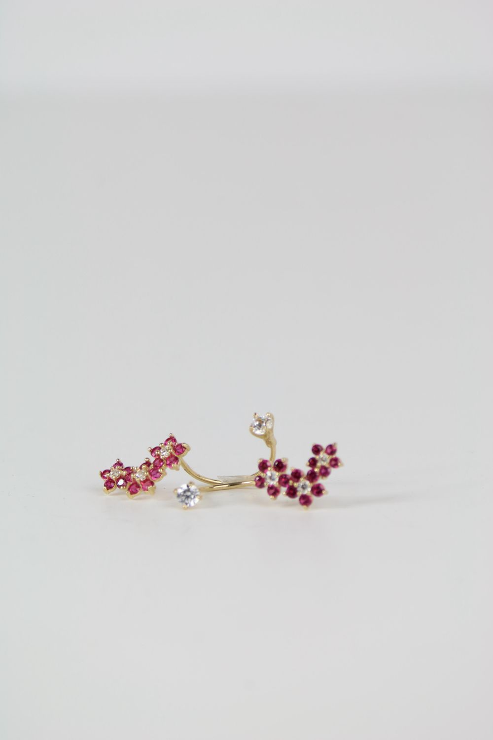 14K Gold Telephone Earrings with Red & White Cubic Zirconia