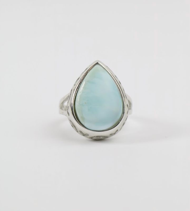 Caribbean Teardrop Larimar Ring – Sterling Silver