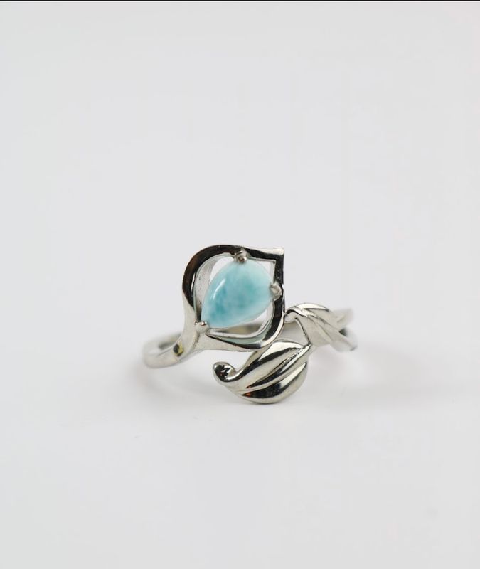 Ocean Leaf Larimar Ring – Sterling Silver
