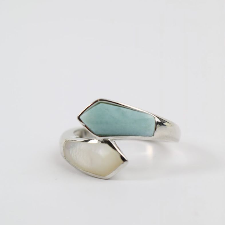 Sea Harmony Larimar & Mother of Pearl Ring – Sterling Silver Sea Harmony Larimar & Mother of Pearl Ring – Sterling Silver