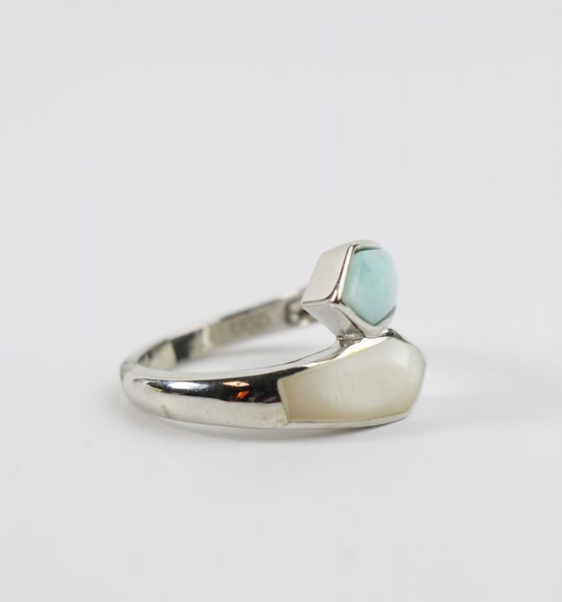 Sea Harmony Larimar & Mother of Pearl Ring – Sterling Silver