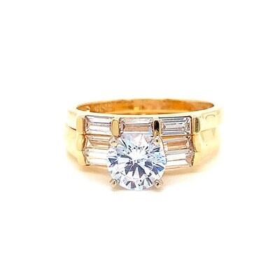 14K Yellow Gold round center and baguette on shoulders